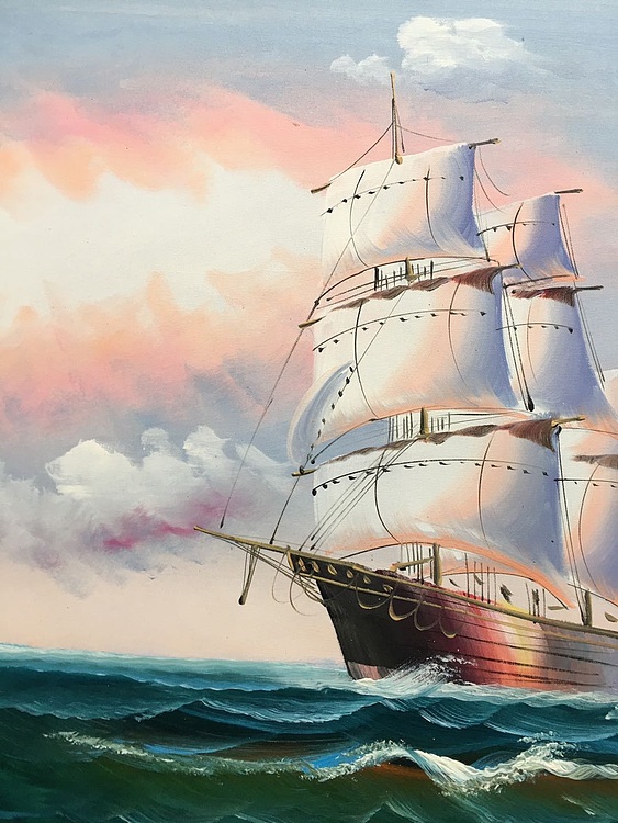 黄明灯手绘油画作品《远航》