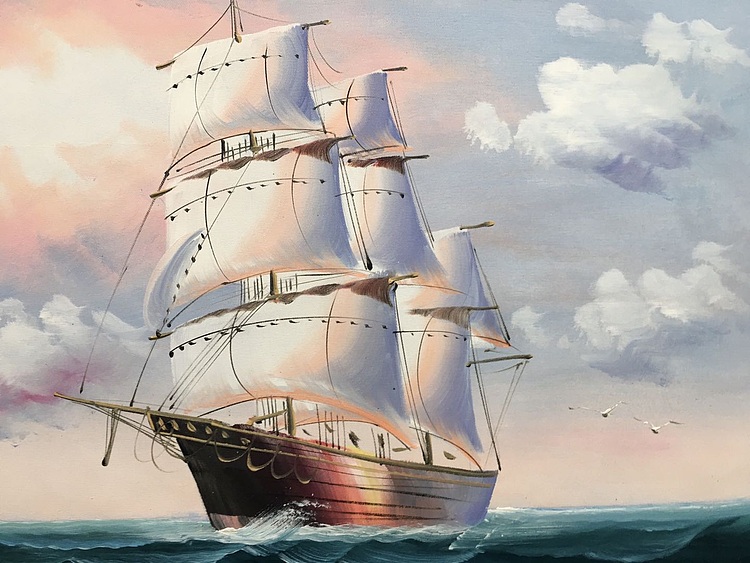 黄明灯手绘油画作品《远航》