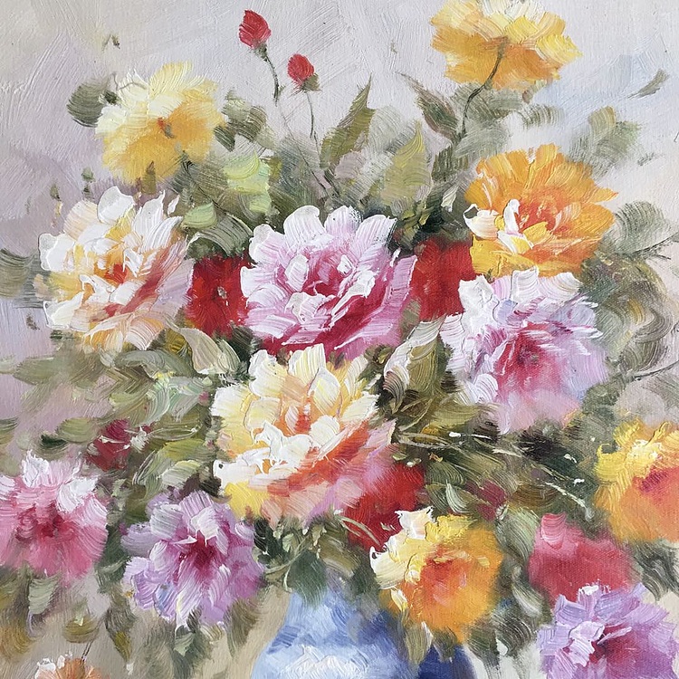 邹娜手绘油画作品《鲜花盛开》