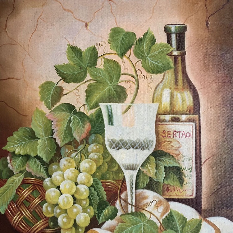 林艺楠手绘油画作品《酒香四溢》