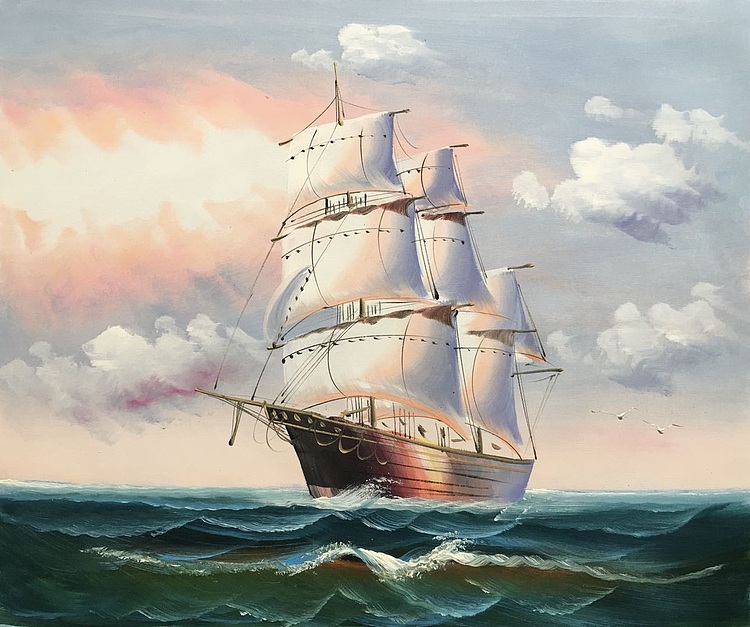 黄明灯手绘油画作品《远航》