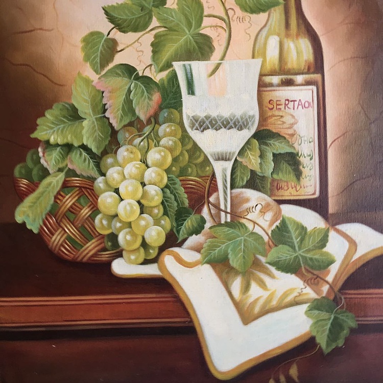 林艺楠手绘油画作品《酒香四溢》