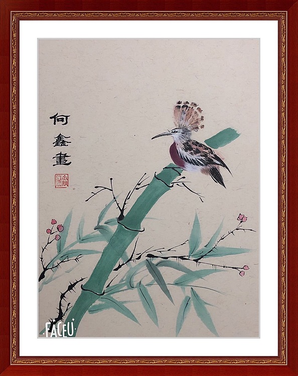 墨荷 竹上戴胜