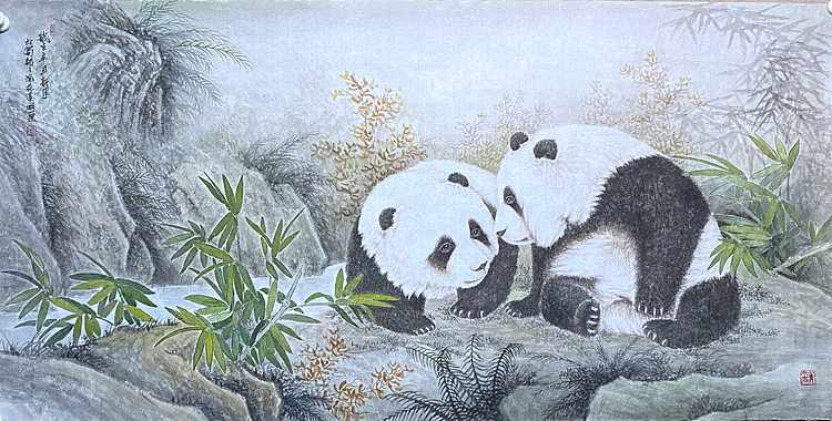 四川省美术家协会会员  当代工笔画研究会会员  明理   萌萌哒熊猫系列 《陪伴》