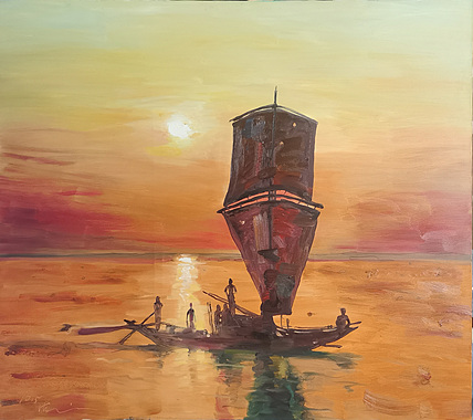 职业油画家 林海涛大幅油画创作《海上风景》01