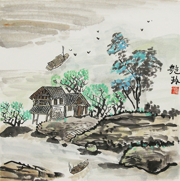 美院硕士，一级教师，青年潜力艺术家 张艳玲 国画