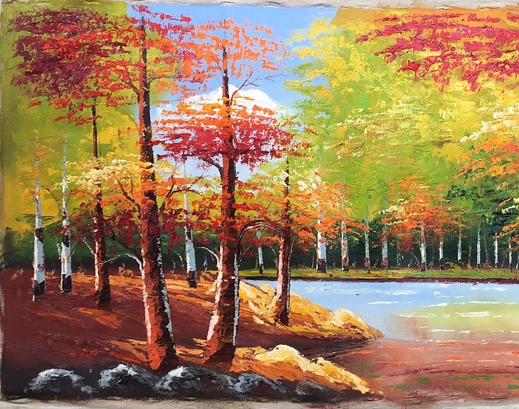 黄明灯手绘油画作品《秋》