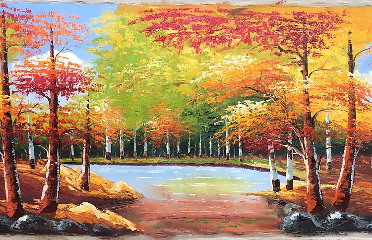 黄明灯手绘油画作品《秋》