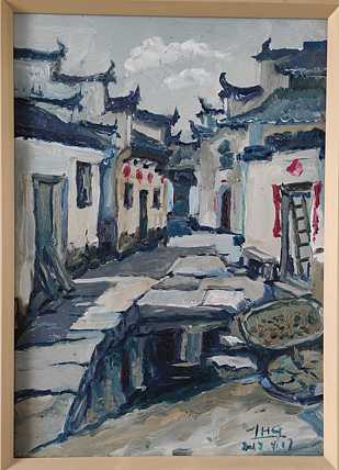 山西大学硕士，青年潜力艺术家 李宏刚 精品油画 《西递写生》