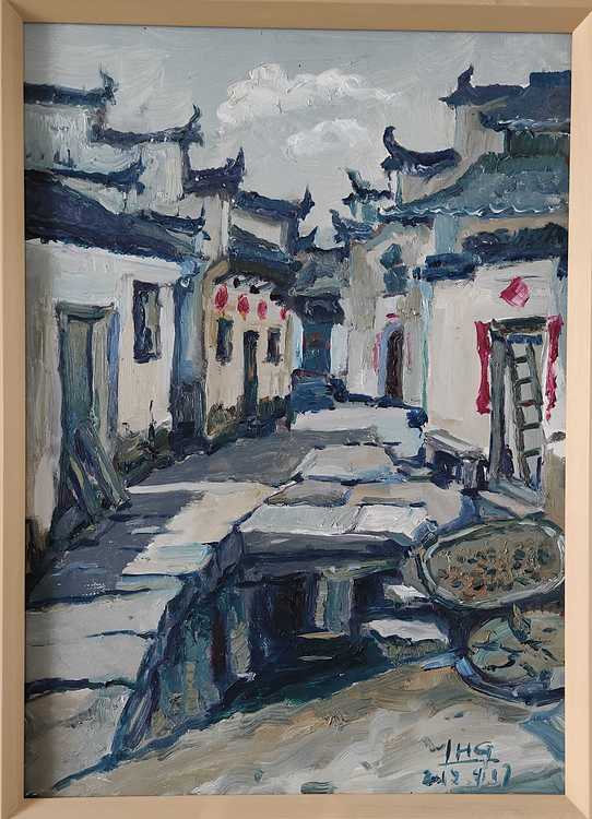 山西大学硕士，青年潜力艺术家 李宏刚 精品油画 《西递写生》