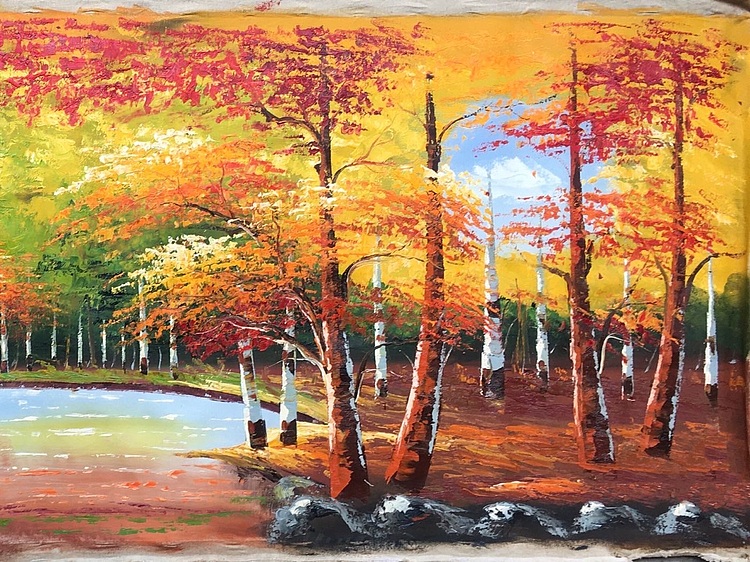 黄明灯手绘油画作品《秋》