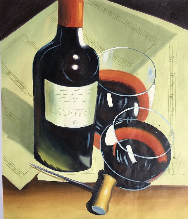 邹娜手绘油画作品《美酒佳人》