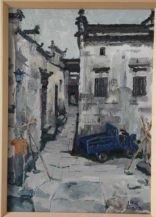 山西大学硕士，青年潜力艺术家 李宏刚 精品油画 《西递写生》二