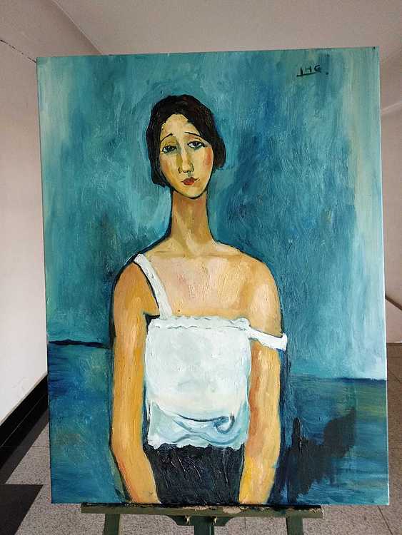 学院派青年潜力艺术家，山西大学硕士  李宏刚 油画 临摹世界名画 莫德里阿尼系列三