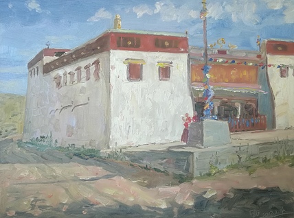 新疆阿克苏画院副院长  刘建国 油画写生作品《红格尔大寺》
