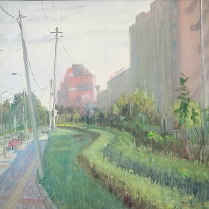 新疆阿克苏画院副院长  刘建国 油画写生作品《通州街景1》