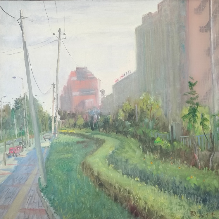 新疆阿克苏画院副院长  刘建国 油画写生作品《通州街景1》