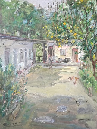 新疆阿克苏画院副院长  刘建国 油画写生作品《南国小院》
