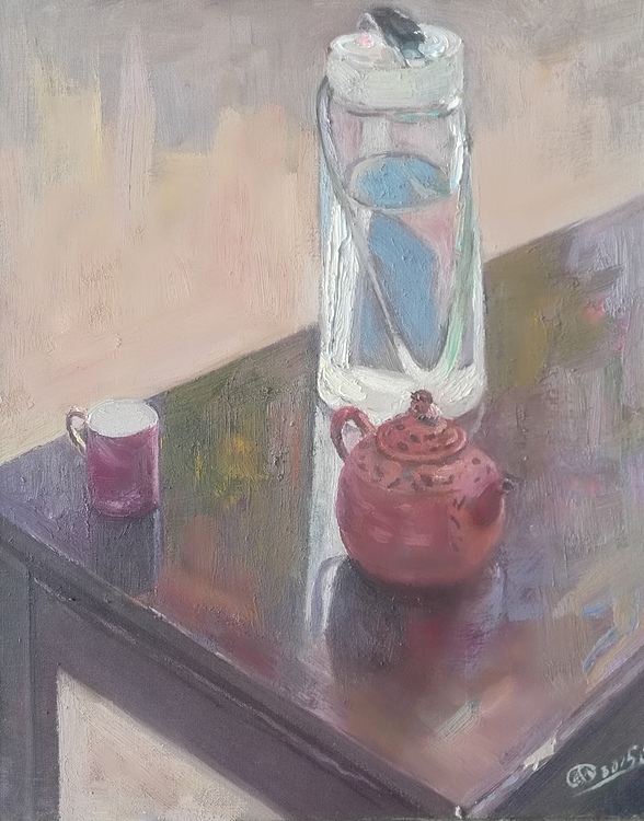 新疆阿克苏画院副院长  刘建国 油画写生作品《老茶壶》