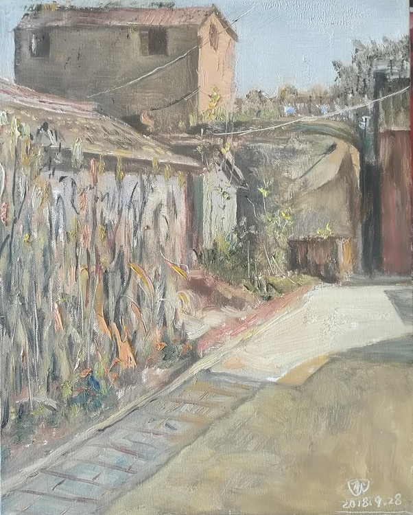 新疆阿克苏画院副院长  刘建国 油画写生作品《老巷》