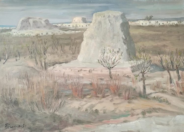 新疆阿克苏画院副院长  刘建国 油画写生作品《塞上风景1》