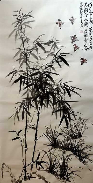 竹林风  山西著名画家 范立志 花鸟作品 四尺