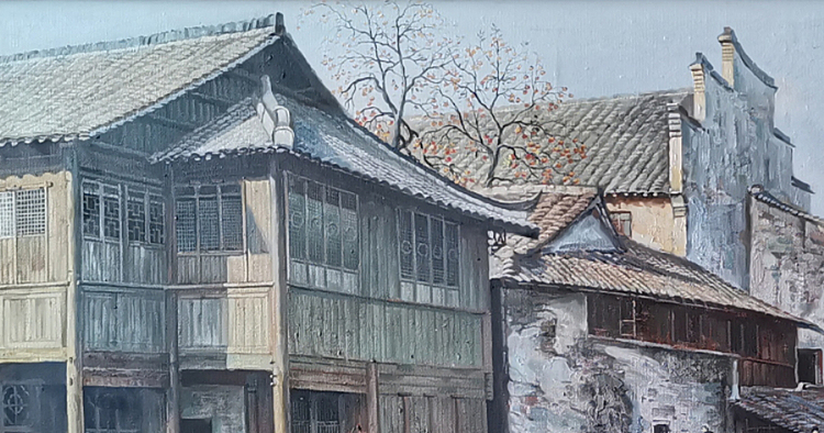 艺术家 蔡朝辉 油画作品《静静的水乡》