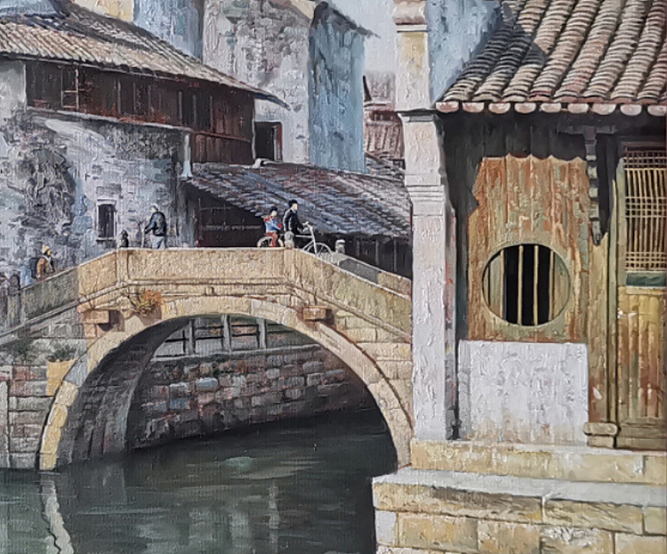 艺术家 蔡朝辉 油画作品《静静的水乡》