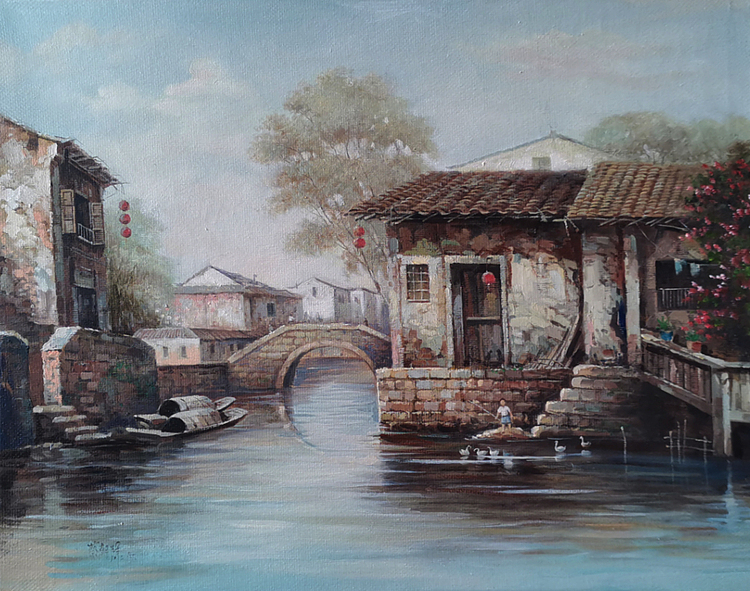 艺术家 蔡朝辉 油画作品《水乡》