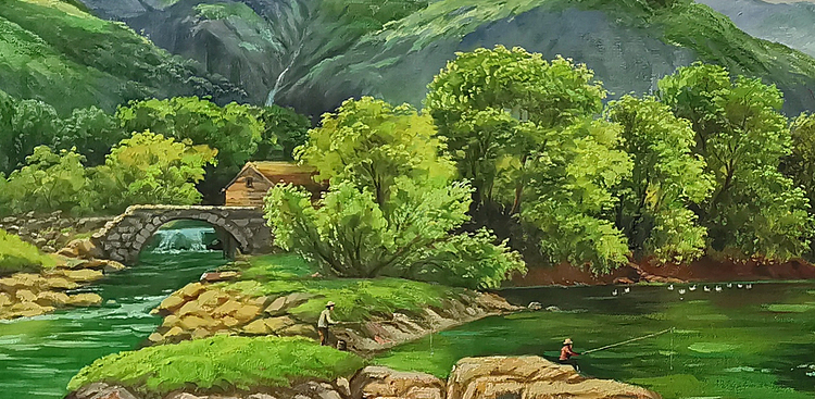 艺术家 蔡朝辉 油画作品《垂钓》