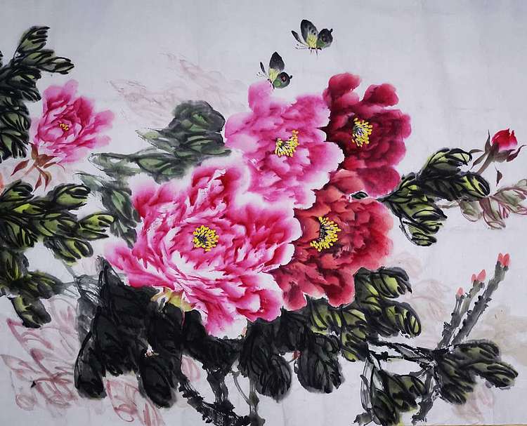 当代著名书画家 醉墨 朱毅江国画《富贵花开幸福多》