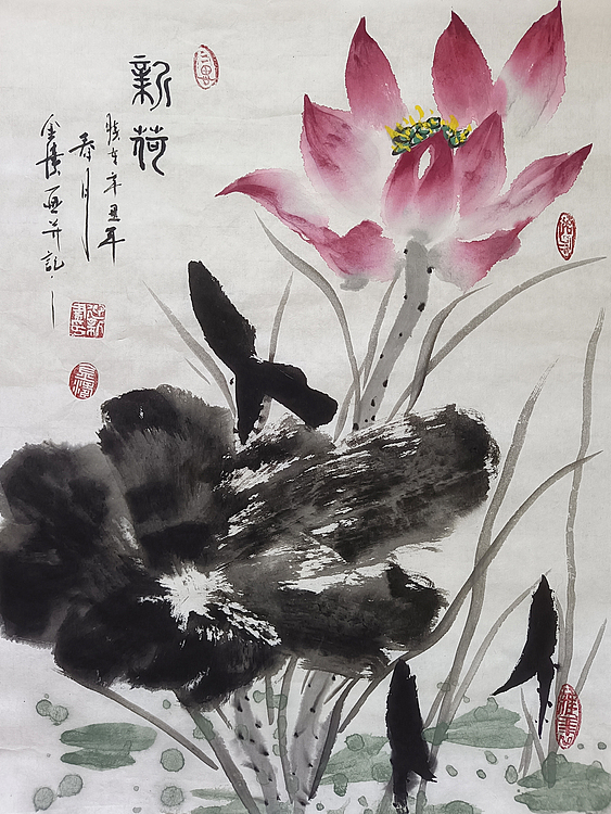 中国国画创作研究院执行院长 中国美术协会员 金涛 国画作品《新荷》