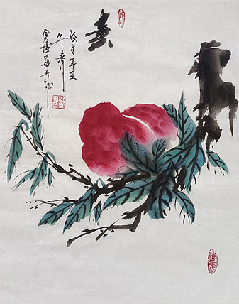 中国国画创作研究院执行院长 中国美术协会员 金涛 国画作品《寿》