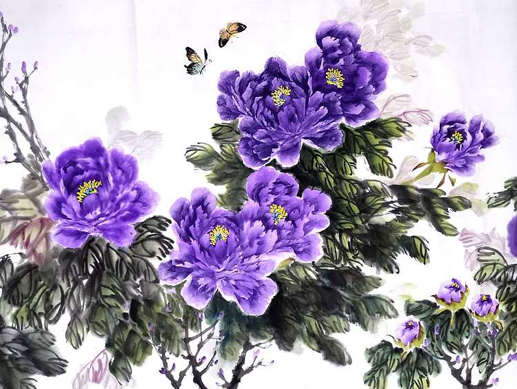 当代著名书画家 醉墨 朱毅江国画《紫气东来》