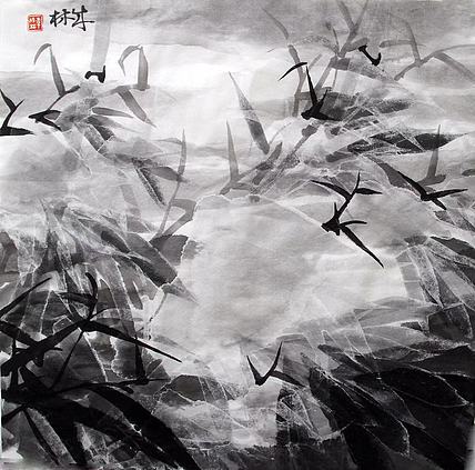 中国冰雪画研究会理事、安徽省美协会员  李成林 国画《冰荷系列-竹》