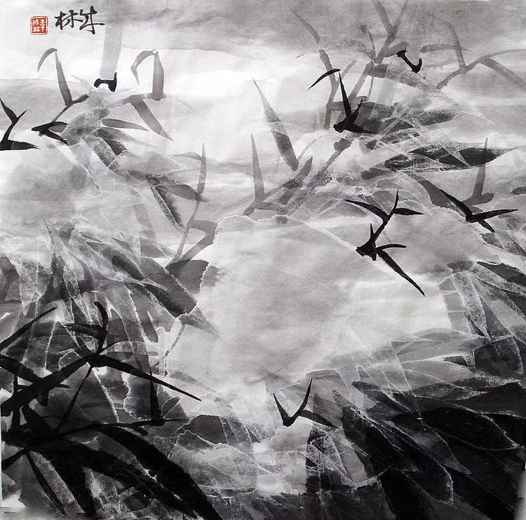中国冰雪画研究会理事、安徽省美协会员  李成林 国画《冰荷系列-竹》