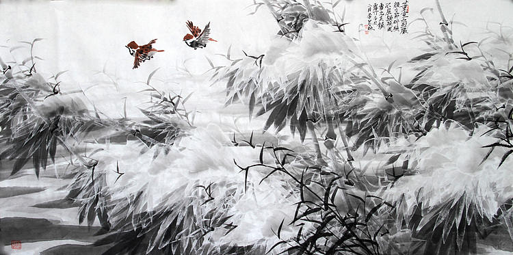 中国冰雪画研究会理事、安徽省美协会员  李成林 国画《董宣之竹》