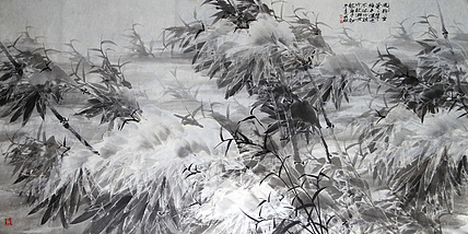 中国冰雪画研究会理事、安徽省美协会员  李成林 国画《风约约，雪萧萧》