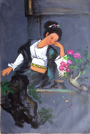 张嘉應手绘油画作品《蝶恋花》