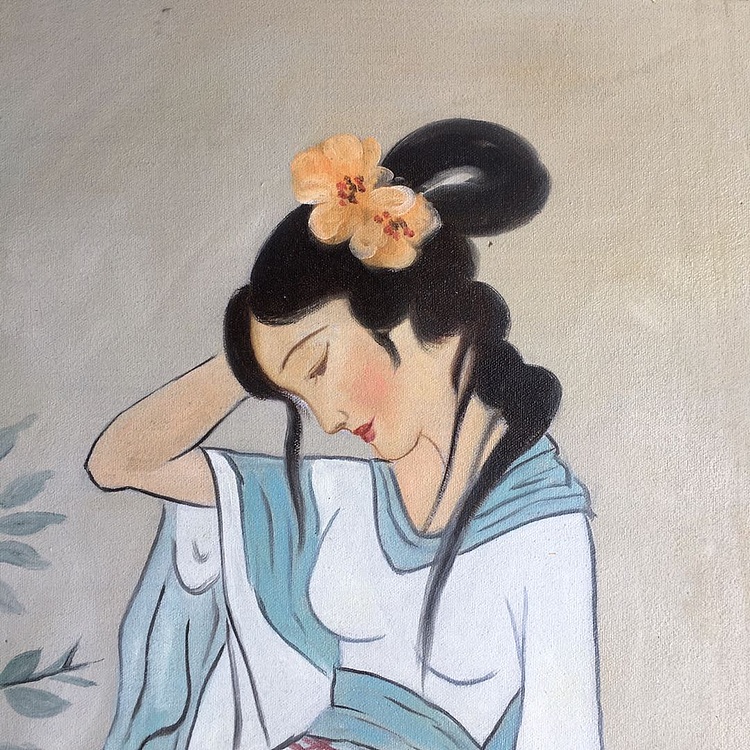 张嘉應手绘油画作品《娇羞》