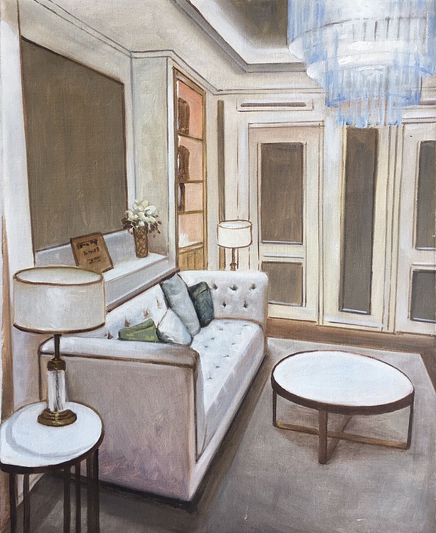 黄明灯手绘油画作品《家》