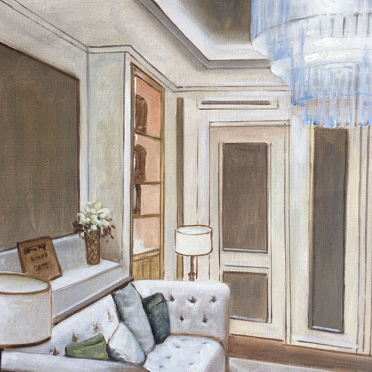 黄明灯手绘油画作品《家》
