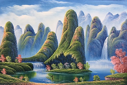 黄明灯手绘油画作品《美景》