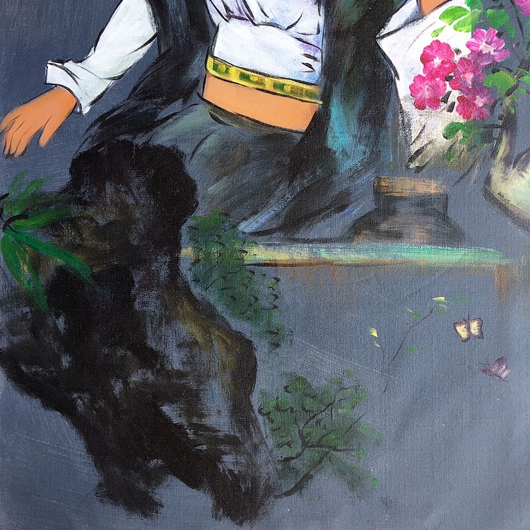 张嘉應手绘油画作品《蝶恋花》