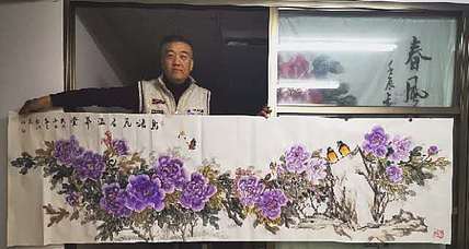 当代著名书画家 醉墨 朱毅江国画《鸟语花香益华堂》