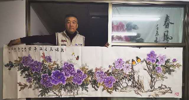 当代著名书画家 醉墨 朱毅江国画《鸟语花香益华堂》