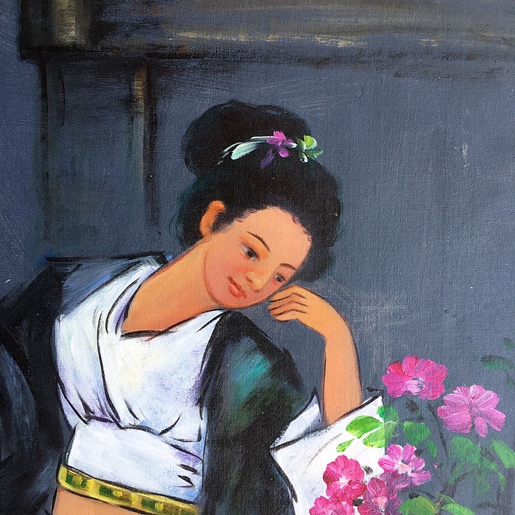 张嘉應手绘油画作品《蝶恋花》