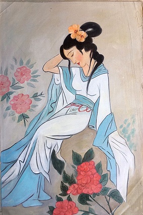 张嘉應手绘油画作品《娇羞》