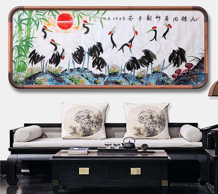 职业书画家 孟红 《九鹤同春竹报平安》