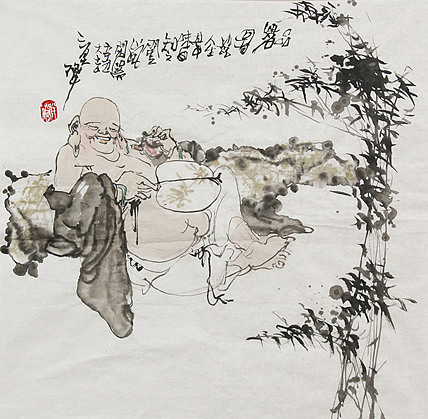 福建省美协理事 陈振国《品茗图》国画作品